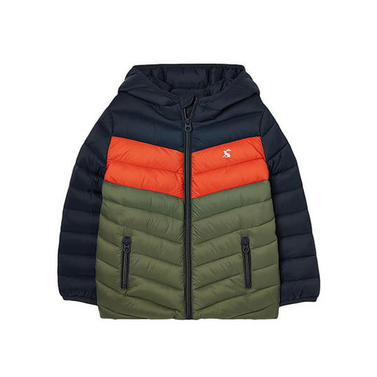 Joules Kids Navy Colour Block Cairn Showerproof Padded Coat Size 5y