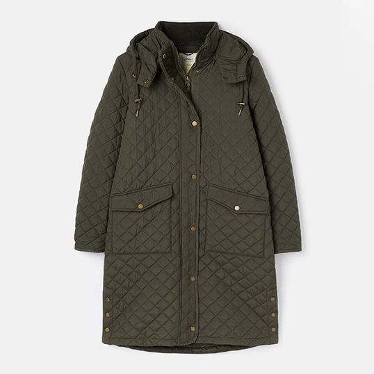 Joules Heritage Green Chatsworth Long Diamond Quilt Coat Size 12