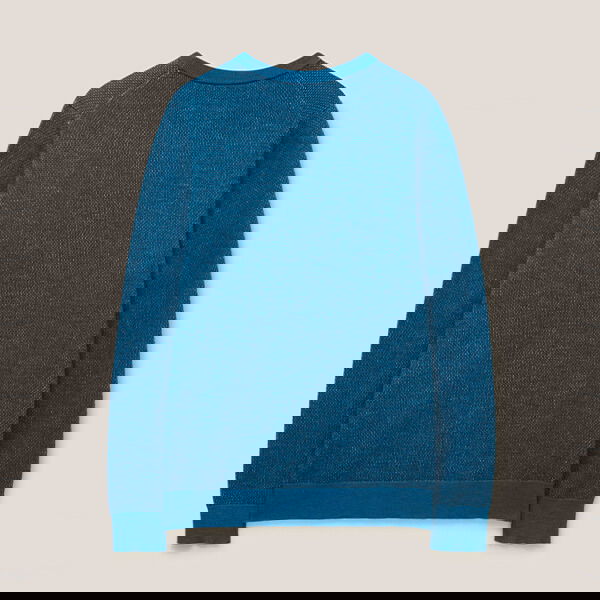 White Stuff Mens Newport Jacquard Merino Jumper Mid Teal Size L