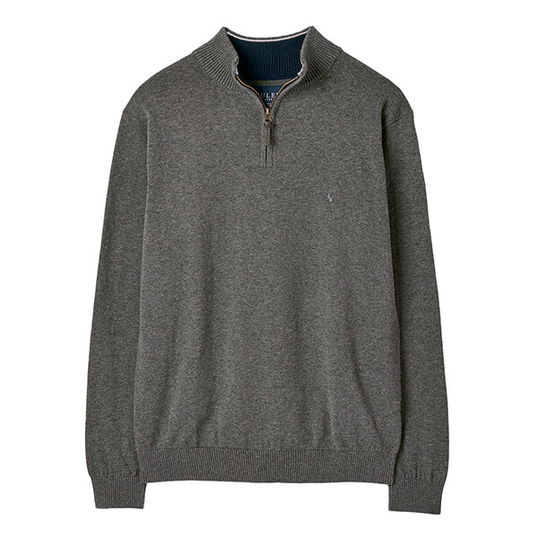 Joules Mens Grey Marl Hillside Quarter Zip Funnel Neck Jumper Size L