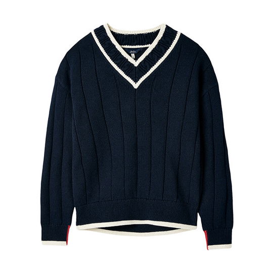 Joules Navy Creme Dawson V-Neck Cricket Jumper Size 16