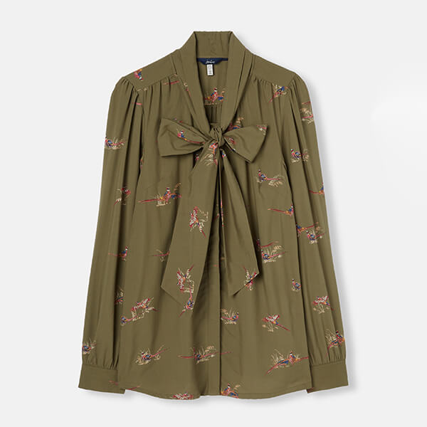 Joules Heritage Pheasants Everly Tie Neck Blouse Size 10