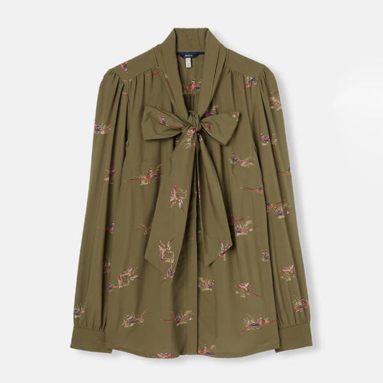 Joules Heritage Pheasants Everly Tie Neck Blouse Size 10