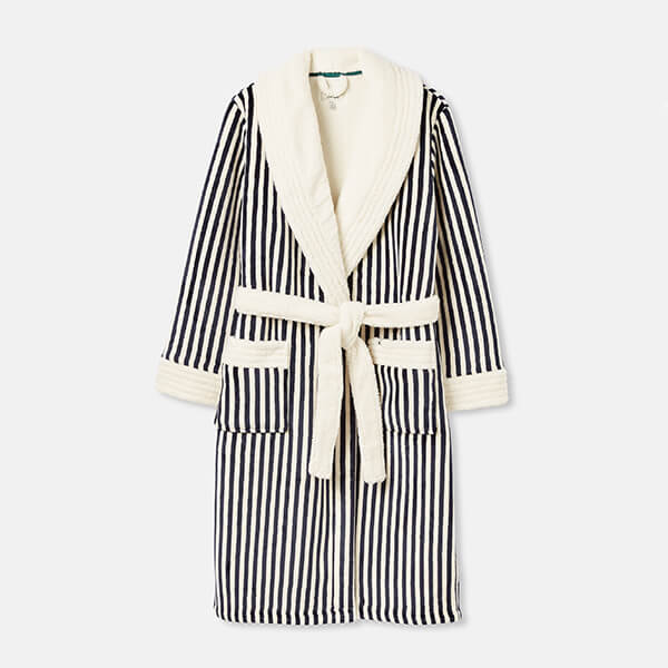 Joules Navy Creme Stripe Matilda Dressing Gown SizeL-XL