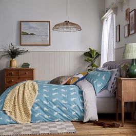 Joules Blockprint Dogs Duvet Cover Set Single Blue