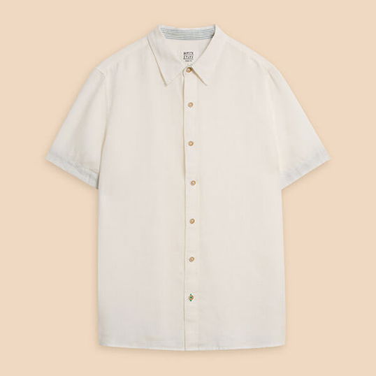 White Stuff Mens Pembroke Short Sleeve Linen Shirt White