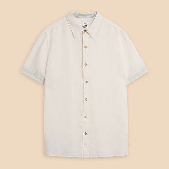 White Stuff Mens Pembroke Short Sleeve Linen Shirt White