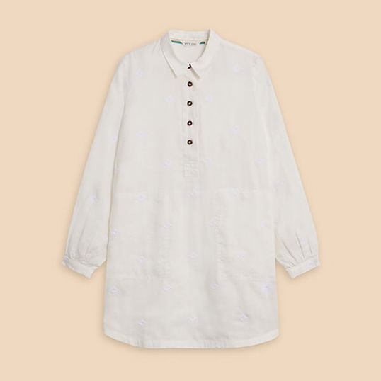 White Stuff Evelyn Embroidered Linen Tunic White