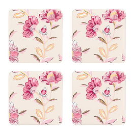 Cath Kidston Friendship Gardens Cream Set of 4 Cork Backed Coasters