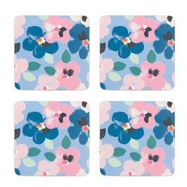 Cath Kidston Painted Pansies Blue Set of 4 Cork Backed Coasters