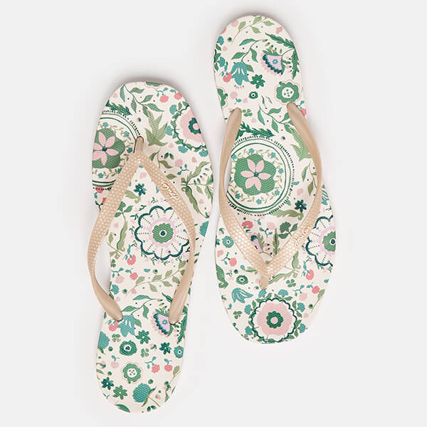 Joules Cream Floral Sunvale Flip Flops