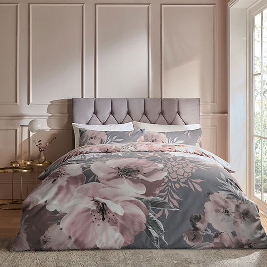 Catherine Lansfield Dramatic Floral King Duvet Set Grey