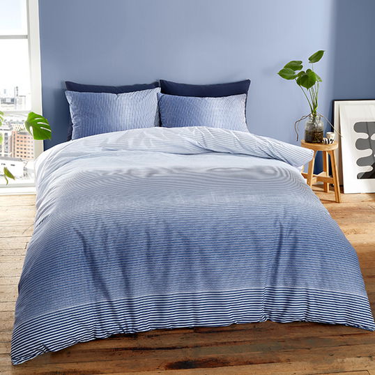 Catherine Lansfield Graded Stripe Single Duvet Set Indigo Blue