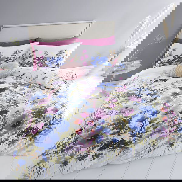 Catherine Lansfield Countryside Floral Double Duvet Set Pink Blue