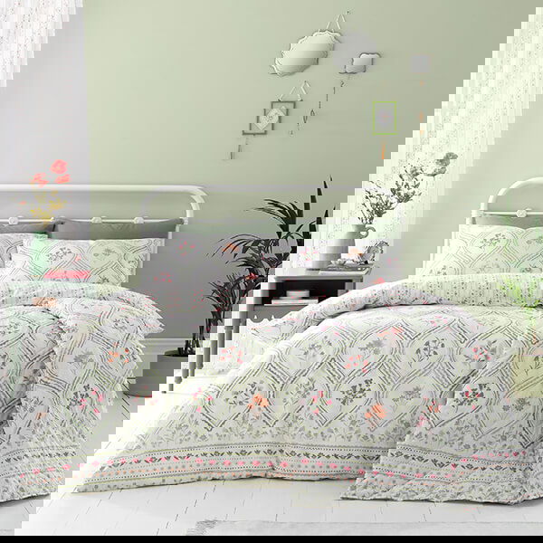 Catherine Lansfield Cameo Floral Single Duvet Set Green