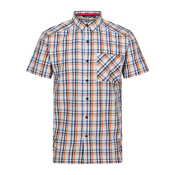 Regatta Mens Mindano VIII Check Short Sleeve Shirt Royal Blue Persimmon