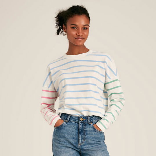 Joules Blue Cream Stripe Ellie Dropped Shoulder Top