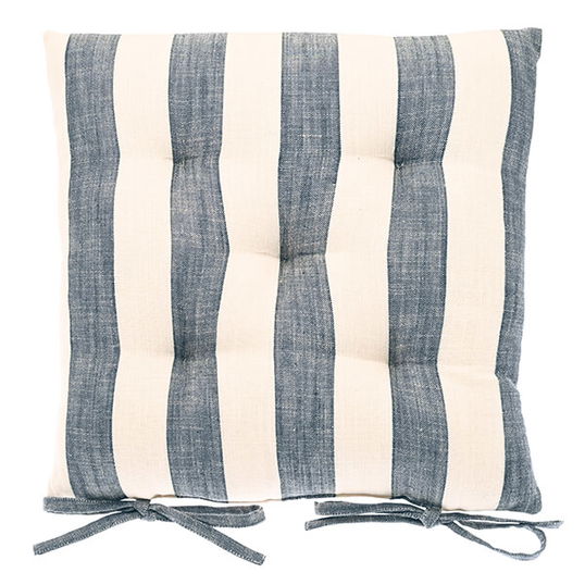 Walton & Co Flint Blue Wide Stripe Seat Pad with Ties
