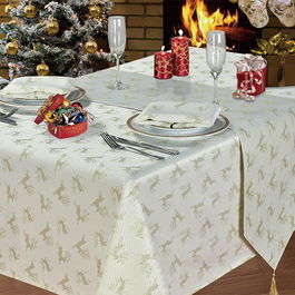 Le Chateau Cream Reindeer 178cm Circular Tablecloth