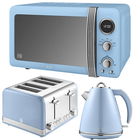 Swan Retro Blue 1.5L Kettle, 4 Slice Toaster & 20L Digital Microwave Set