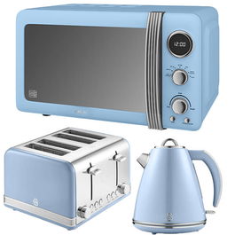 Swan Retro Blue 1.5L Kettle, 4 Slice Toaster & 20L Digital Microwave Set