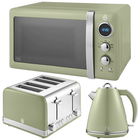 Swan Retro Green 1.5L Kettle, 4 Slice Toaster & 20L Digital Microwave Set