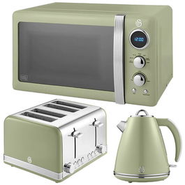 Swan Retro Green 1.5L Kettle, 4 Slice Toaster & 20L Digital Microwave Set
