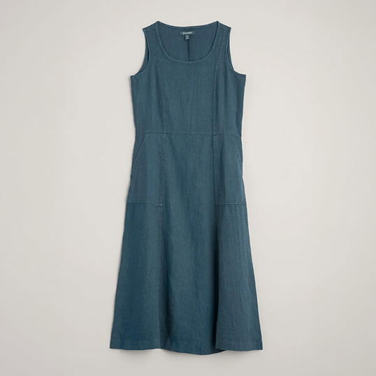 Seasalt Sleeveless Grass Wave Linen Dress Pool