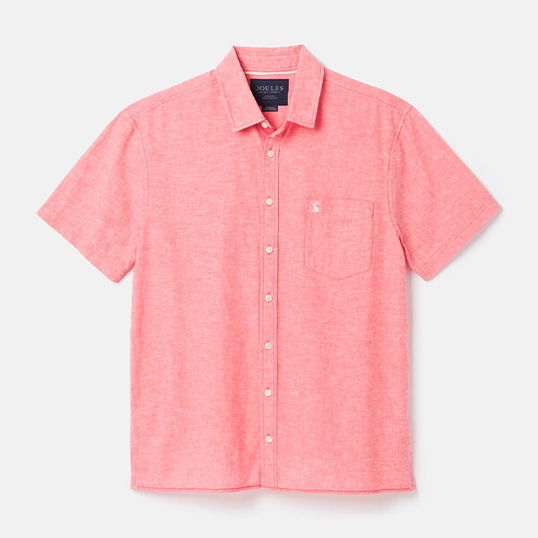 Joules Mens Deep Rose Short Sleeve Linen Shirt