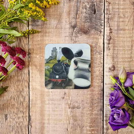 Lucy's Farm Moo Selfie at Corfe Railway Melamine Coaster