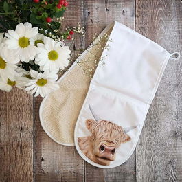 Lucy's Farm Hairy Highland Moo Cow Double Oven Gloves