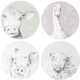English Tableware Company Fieldview Farm Set of 4 Round Placemats