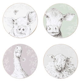 English Tableware Company Fieldview Farm Set of 4 Round Coasters