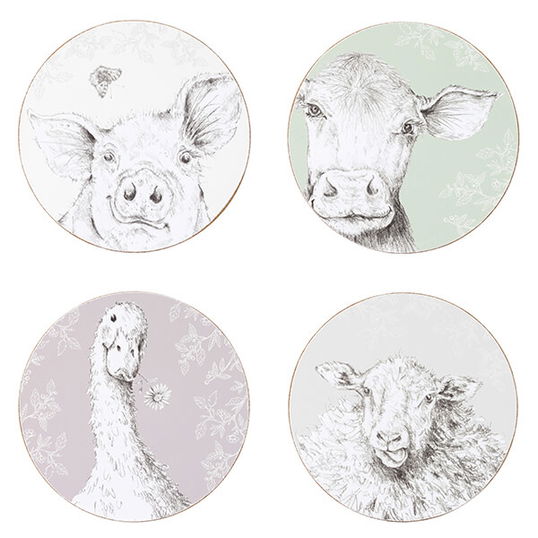 English Tableware Company Fieldview Farm Set of 4 Round Coasters