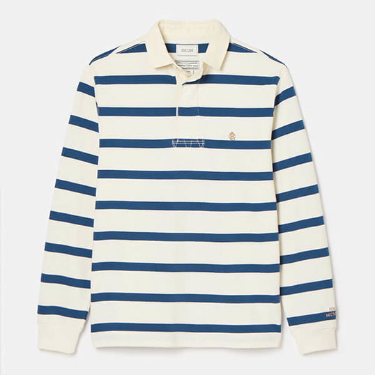 Joules Mens Cream Blue Stripe Onside Rugby Shirt