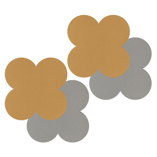 iStyle Mustard and Grey Scalloped Flexi Set of 4 Faux Leather Coasters