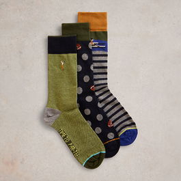 White Stuff Mens 3 Pack Sporty Chap Ankle Socks