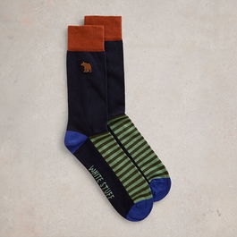 White Stuff Mens Embroidered Bear Ankle Socks