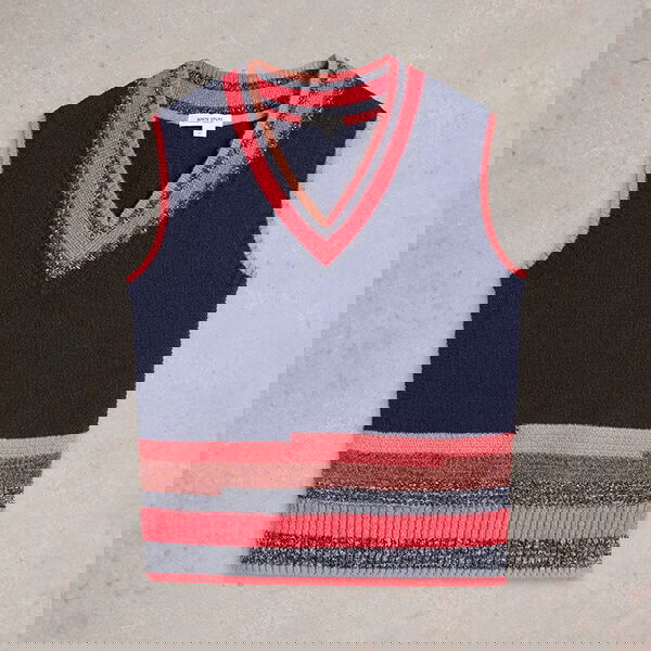 White Stuff V Neck Stripe Tank Navy Multi
