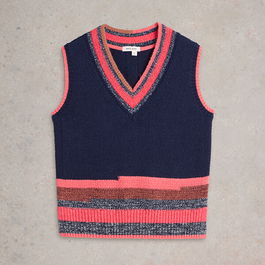 White Stuff V Neck Stripe Tank Navy Multi