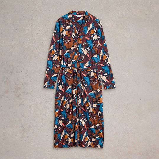 White Stuff Annie Jersey Shirt Dress Navy Print
