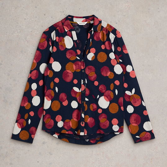 White Stuff Annie Jersey Shirt Plum Print