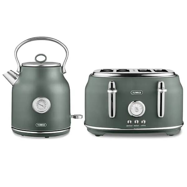 Tower Renaissance Kettle & 4 Slice Toaster Set Forest Green