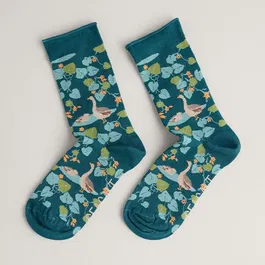 Seasalt Womens Bamboo Arty Socks Leafy Shade Dark Jade One Size