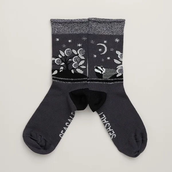 Seasalt Snowy Scenes Socks Brock Coal Size 4-7