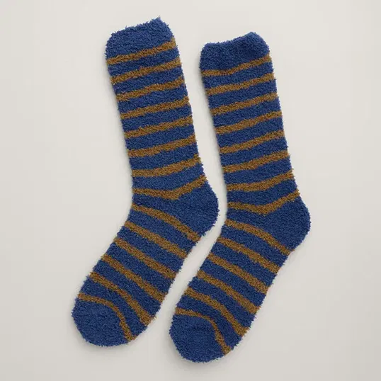 Seasalt Mens Fluffies Short Socks Breton French Blue Canvas Size 8-12