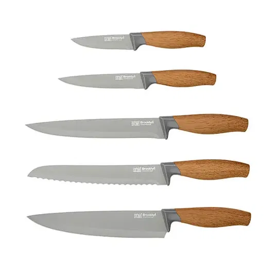 Taylor`s Eye Witness Brooklyn Beech 5 Piece Kitchen Knife Set With Knife Sharpener
