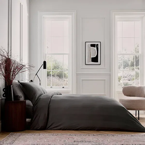 Bedeck of Belfast Fine Linens Serra Dobby Stripe Cover Set Single Charcoal