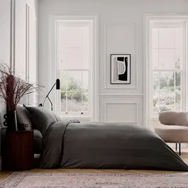 Bedeck of Belfast Fine Linens Serra Dobby Stripe Cover Set Double Charcoal