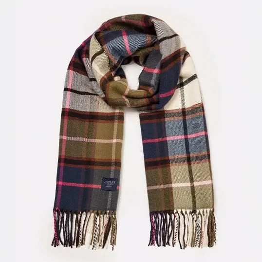 Joules Green Pink Check Langtree Scarf
